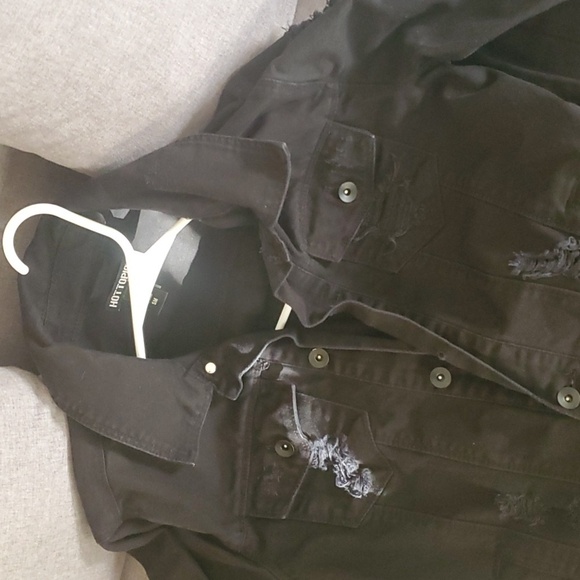 Hot Topic jacket men's size small black destructed denim unisex 100% Cotton - Picture 10 of 10